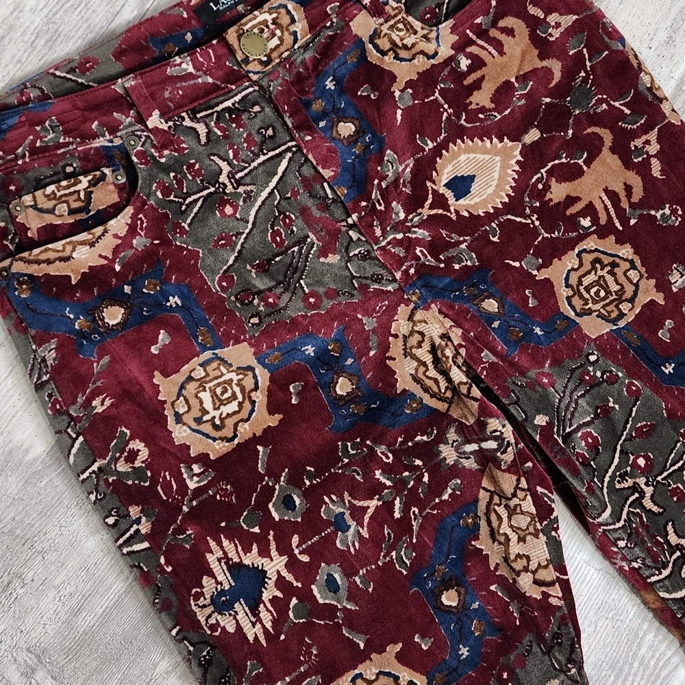 Lauren Ralph Lauen Womens Bold Print Velvet High-Rise Boot Cut Pants Size 12 - Picture 5 of 10
